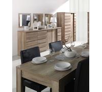 ROMI Ensemble de salle à manger en finition chêne. Buffet, bar, miroir, table 180 cm
