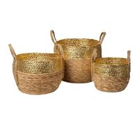 Romimex Jeu de paniers dorés en Fibre Naturelle 31 x 25 x 31 cm 3 pièces