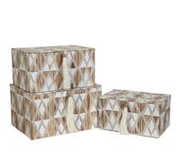 Romimex Lot de 3 boîtes décoratives en fibre naturelle blanc beige