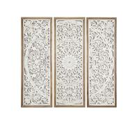 Romimex Lot de 3 tableaux blanc naturel en bois MDF 30 x 90 x 4 cm