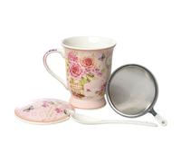 Romimex Lot de Tasses avec Assiettes en céramique Rose 14 x 10 x 12 cm