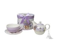 Romimex Lot de Tasses avec Assiettes Mauve Céramique 17 x 20 x 17 cm