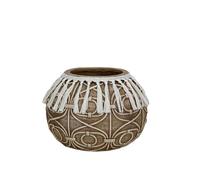 Romimex Pot en résine Beige avec Franges 30 x 22 x 30 cm