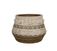 Romimex Pot en résine Beige avec Franges 31 x 30 x 31 cm