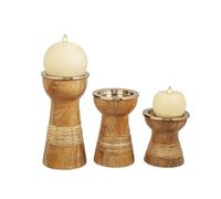Romimex Set de photophores Marron doré Bois métal 10 x 10 x 10 cm 10 x 10 x 20 cm 10 x 10 x 16 cm 3 pièces