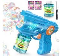 ROMINVIC Pistolet à Bulles,LED Machine a Bulle pour Enfant de Savon avec 100ml Solution à Bulles pour Mariage,Anniversaire,Fête(Bleu)