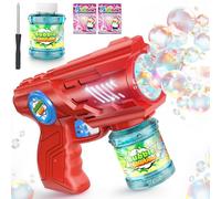 ROMINVIC Pistolet à Bulles,LED Machine a Bulle pour Enfant de Savon avec 100ml Solution à Bulles pour Mariage,Anniversaire,Fête(Rouge)
