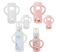 ROMIRUS Housse de protection en silicone avec poignées de biberon pour Dr. Brown's biberon standard Bouche étroite, col etroit, Blanc et Rose | Lot de 4