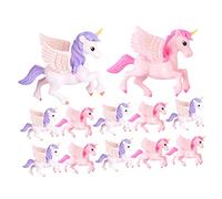 ROMISBABA 12 pièces Miniature Unicorn Ornaments Set Resin Mini Garden Bonsai Decorations Winged Unicorns for Fairy Garden and Birthday Party