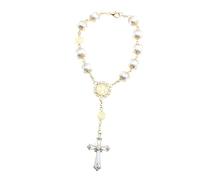ROMISBABA 1Pièce Bracelet Verre Croix Religieuse Bracelet de Chapelet Catholique Perles Colorées pour Occasions Spéciales