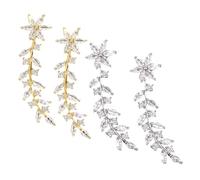 ROMISBABA 2 paires Boucles Oreilles Grimpeuses Fleurs Élégantes Bijoux Étincelants pour Mariée Blanc Platine Or Accessoires Tendances pour Femmes pour Mariage et Soirées