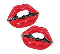 ROMISBABA 2 pièces Broche Lèvres Rouge Émail Accessoire Mode Femme Pin Corsage Costume Décoration Vêtements Scarf Hat