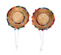 ROMISBABA 2 Pièces Chapeaux Mini Sombrero Ajustables Paille pour Animaux Accessoires de Fête Mexicaine Confort Respirant pour et Chiens Décoration Photo Festive Lot