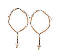 ROMISBABA 2 pièces Collier Chapelet Catholique Bois Fait Main avec Perles de Prière Tressées Pendentif Croix Religieux pour Baptême et Décoration Voiture