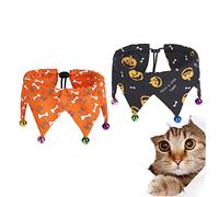 ROMISBABA 2 Pièces Collier pour Animaux Réglable Halloween avec Clochettes Orange Noir pour Chien Chat Chiot Polyester et Respirant Tour de Cou