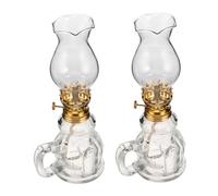 ROMISBABA 2 Pièces Lampe à Kérosène Vintage Verre Lanterne Huile Portable Compacte Lampe Tempête Décorative pour Camping Éclairage Romantique Intérieur et Extérieur