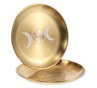ROMISBABA 2 Pièces Lot de 2 Plateaux d'Autel Spirituels en Acier Inoxydable Doré, Pentagramme Phases Lunaires, Plateau d'Aromathérapie Bougies Rituelles pour Cérémonie Sacrée et Rangement de