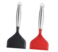 ROMISBABA 2 pièces Lot de Spatules Silicone pour Cuisine avec Manche Inox Spatule Large Antiadhésive pour Cuisson Steak Galettes et Œufs Ustensiles Polyvalents pour Frire et Retourner les
