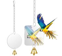 ROMISBABA 2 pièces Miroir pour Oiseaux avec Cloche Carré et Rond Suspendu Balançoire pour Cage Perruches Calopsittes Conures Finches Canaris Couleur Aléatoire Couleur Aléatoire