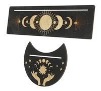 ROMISBABA 2 pièces Support Cartes Tarot Bois Naturel avec Décor Lune Élégant pour Divination et Méditation Porte-Cartes Compact et Solide pour Table Ésotérique