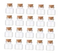 ROMISBABA 20 Pièces Lot de Mini Bouteilles Verre Transparent avec Bouchons Liège Bocaux Carrés pour Rangement Cuisine Bocaux Empilables pour Thé Épices et Décoration Fête