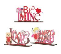 ROMISBABA 3 Pièces Décoration de Saint-Valentin Ravissante, Statue en Bois Thème de l'amour, Formes Vives, Portable, sans Bavures, pour Mariage et Étude, Décor de Table