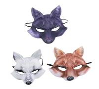ROMISBABA 3 Pièces Masque Renard EVA Demi-visage pour Halloween Carnaval Cosplay Fête Animaux Mascarade Léger Confortable Blanc Jaune Noir