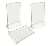 ROMISBABA 3 pièces Support de Menu Acrylique Transparent T Double Face Bord Doré Porte-affiche de Table pour Restaurant Mariage Bureau