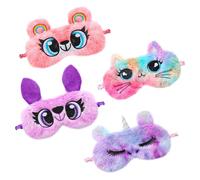 ROMISBABA 4 pièces Masque de Sommeil Garçon Fille Cache Yeux Animaux Peluche Doux pour Dormir et Voyager Cache-yeux Cartoon Chat Hibou Licorne Ours Coloré Confortable et Isolant Lumineux