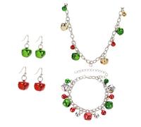 ROMISBABA 4pièces Collier Et Bracelet Avec Boucles Oreilles Clochettes De Noël Bijoux Alliage Pour Femme Et Fille Collier Rouge Et Vert