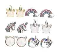 ROMISBABA 6 paires Boucles Oreilles pour Garçon Fille avec Clips Forme de Licorne et Arc Ciel de Bijoux pour sans Perçage Parfaits pour Fêtes
