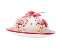 ROMISBABA Assiette à Beurre Céramique Rouge à Motif Floral avec Couvercle Créatif Plateau Multifonction pour Fromage et Desserts Vaisselle Pratique pour Réunions et Goûters