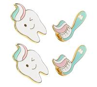 ROMISBABA Badges Dent Lot de 4, Broches en Métal 3X2Cm, Accessoires pour Paquet, Pulls et Chapeaux, Présent Noël et Fête d'Anniversaire
