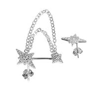 ROMISBABA Boucles D’oreilles à Tige Chaîne Manchette En Métal Argenté, Clous D’oreilles En Cristal, Boucles D’oreilles Percées Femme Pour Soirée Et Événement, Design Asymétrique Étoile à Huit Branches