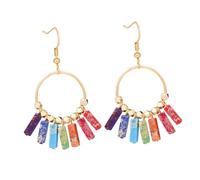 ROMISBABA Boucles D’oreilles Bohèmes Pendentif Turquoise 7 Énergies Plumage Pour Femmes Style Bohème Usage Quotidien Longueur Moyenne