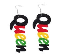 ROMISBABA Boucles Oreilles Drop Bois Africaine Rondes Imprimées Lettre Reine Créative Légères et Élégantes pour Femmes Accessoire Mode Quotidien et Fête