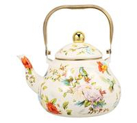 ROMISBABA Bouilloire À Thé En ÉMail 1.5L Vintage Motif Floral Avec PoignéE Ergonomique DoréE Bouilloire RéTro Pour CuisinièRe RéPartition Rapide De La Chaleur Usage Domestique
