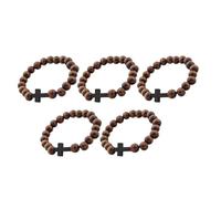 ROMISBABA Bracelet Croix en Perles de Bois Artisanal Extensible Lot de 5 Pièces Couleur Marron Bijou Religieux Chrétien Unisexe pour Prière Baptême et Usage Quotidien