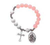 ROMISBABA Bracelet Croix Perlé Pour Femme Bijoux Chapelet Inoxydable Résistant à Eau Et Facile à Enfiler