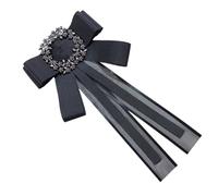 ROMISBABA Broche Nœud Pré-nouée Noire pour Femme, Double Ruban Style Classique, Décor Cristal, Accessoire Élégant 1 Pièce pour Soirées, Mariages et Événements Formels