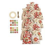 ROMISBABA Calendrier de L'Avent Noël Ensemble de 24 Paquet en Coton et Lin 10X14 CM 24 Clips 10 M de Corde en et Étiquettes Guirlande de Bonbons Décorative pour Fêtes et Décoration