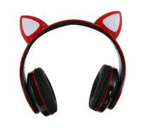 ROMISBABA Casque De Jeu sans Fil Oreilles De Chat Lumineux Pliable pour Adultes Bureau Et Téléphone Portable Réglable Rouge