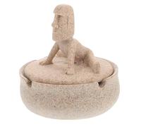 ROMISBABA Cendrier Créatif en Résine Forme Pierre Yoga avec Couvercle, Design Unique et Facile à Nettoyer, pour Bureau et Espaces D'étude, Couleur Kaki