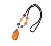 ROMISBABA Collier Bohème Long en Métal Ajouré Pendentif Ovale en Agate et Perles Colorées Bijou de Cou Décoratif pour Femme Accessoire Folk Ethnique Vintage pour Tenue Casual ou Cérémonie