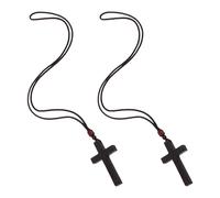 ROMISBABA Collier Croix en Bois Foncé d’Ébène 2 Pièces Pendentif Religieux Catholique Bijou de Prière Unisexe Chaîne Résistante Accessoire Spirituel pour Église et Usage Quotidien