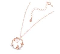 ROMISBABA Collier Lapin Délicat Argent Rose Doré Pendentif Lune avec Motif Floral Accessoire Ajustable pour Femmes et Filles Cadeau Tendre et Élégant