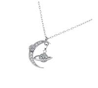 ROMISBABA Collier Pendentif Lune Étoile en Argenté S925 Zirconium Microserti Chaîne de Cou Élégante Bijou Créatif Ras du Cou Présent Romantique pour Femmes Fête des Mères
