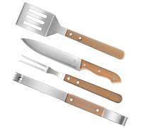 ROMISBABA Ensemble D’outils Pour Barbecue 4 Pièces Manche Bois De Hêtre Acier Inoxydable Accessoires Camping Pique-niques Extérieur Kit Ustensiles Grillade Portables