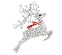 ROMISBABA Épingle de Noël en Alliage Argenté Cerf Étincelant et Cristaux, Accessoire Vestimentaire Élégant pour Festivals et Cadeaux de Noël