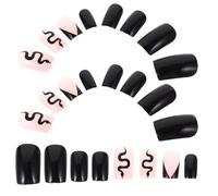 ROMISBABA Faux Ongles Noirs Décoratifs en Abs Motif Serpent, Application Rapide et Détachables, 24 Pièces pour Manucure Élégante Lors de Fêtes ou Noël